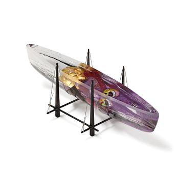18. Bertil Vallien, a unique "Voyage XVII" sand-cast glass sculpture of a boat, Kosta Boda.