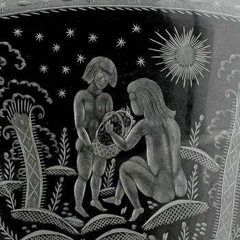 EDWARD HALD, skål, glas, Orrefors, signerad och daterad 1926.