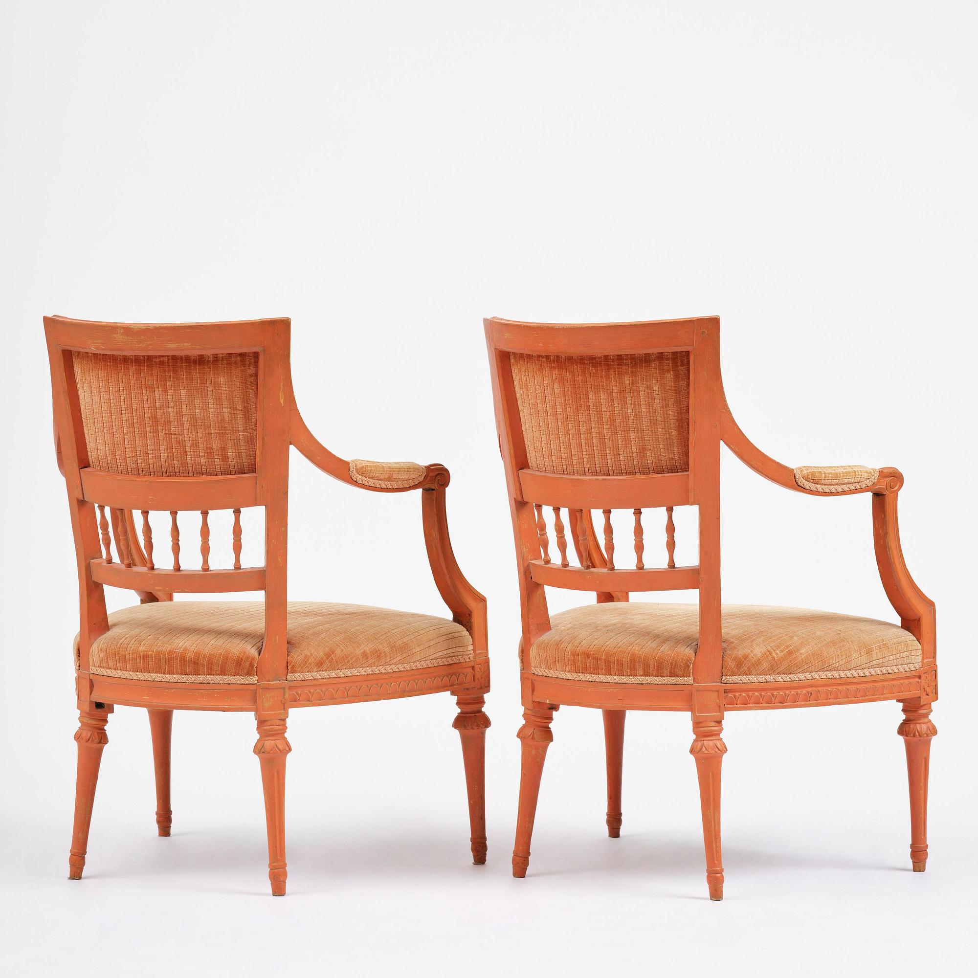 A pair of Gustavian armchairs by J E Höglander (1777-1813).