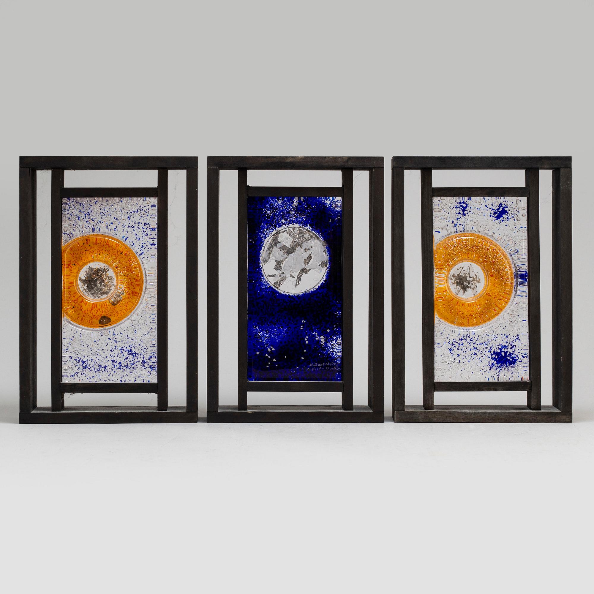 MONICA BACKSTRÖM, three glass sculptures, signed, Kosta Boda.