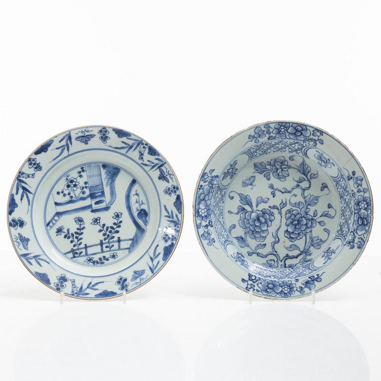Eleven blue and white porcelain plates, China, Qing dynasty 18th century.