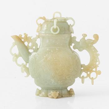 A Chinese nefrit tea pot with cover, late 20th Century.