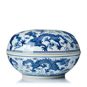 A blue and white five clawed dragon bowl, China, presumably Republic with Guangxu mark.