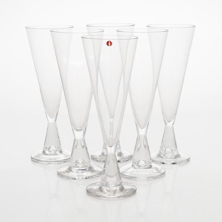 Tapio Wirkkala, A set of six 'Tiima' champagne glasses for Iittala, Finland. In production 1958-1973.