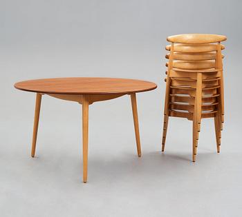 Hans J. Wegner, "Hjerte-set", matbord med sex stolar, Fritz Hansen, Danmark 1950-60-tal.