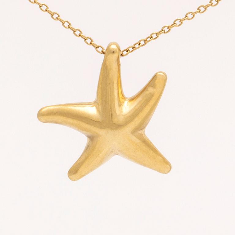 Tiffany & Co, necklace 18K gold, Elsa Peretti "Starfish" small approx 10 mm, original box, dustbag and shoppingbag.