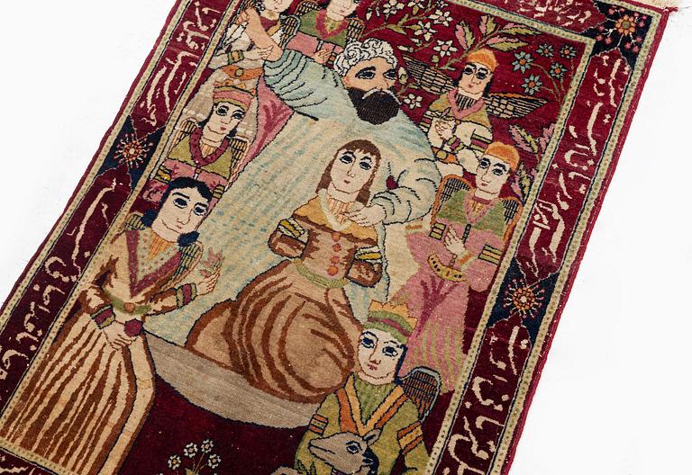 Matta, antik figural, Kirman Laver, södra Persien, ca 85 x 58 cm.