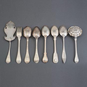 BESTICK, silver, 23 delar, olika modeller och tillverkare, 18/1900-tal.