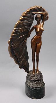 OKÄND KONSTNÄR, skulptur, brons. Otydl sign o numr. Art Deco-stil. 1900-talets andra hälft.