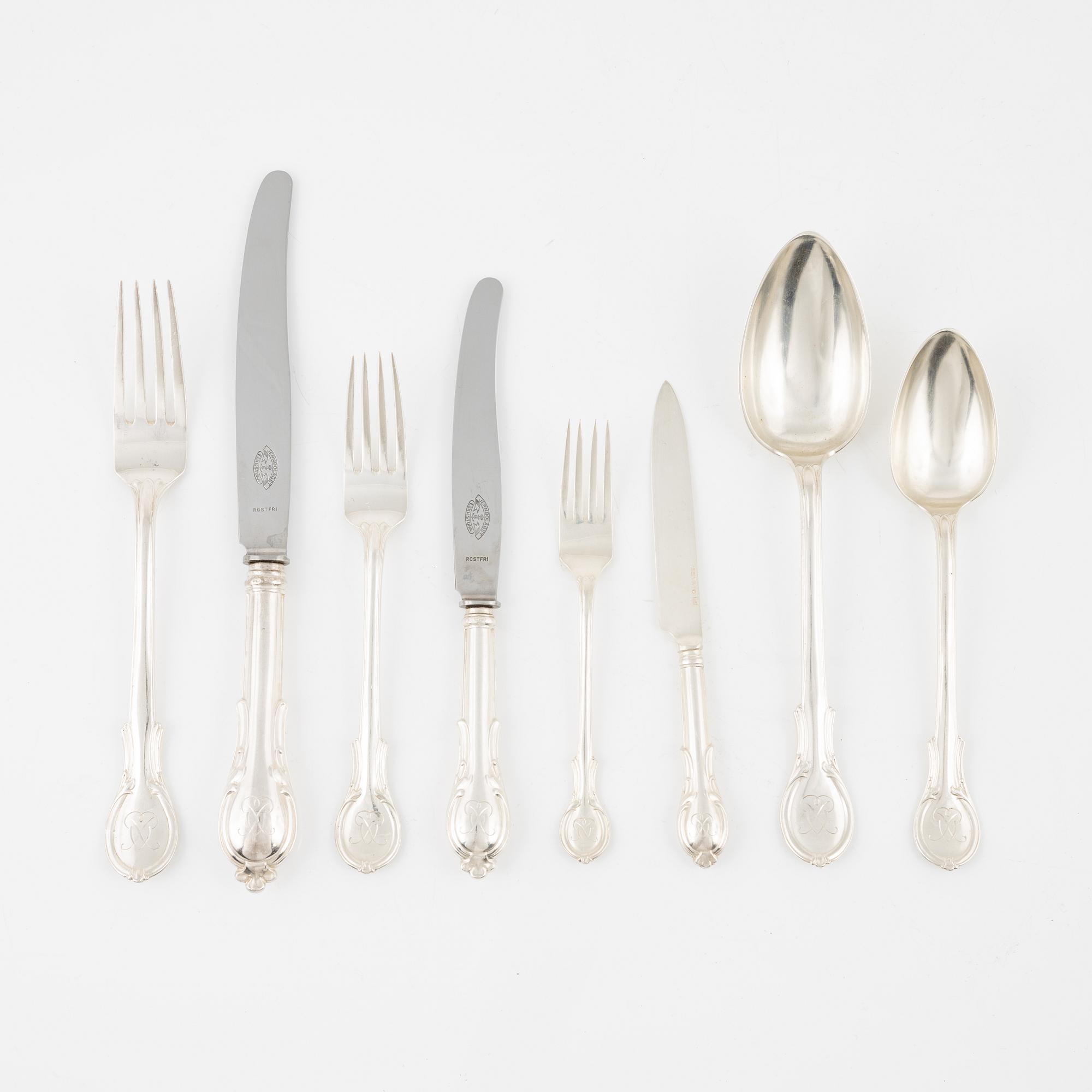 A 95-piece silver cutlery, model 'Prins Fredrik', including Jakob Engelberth Torsk, Stcokholm, 1887.