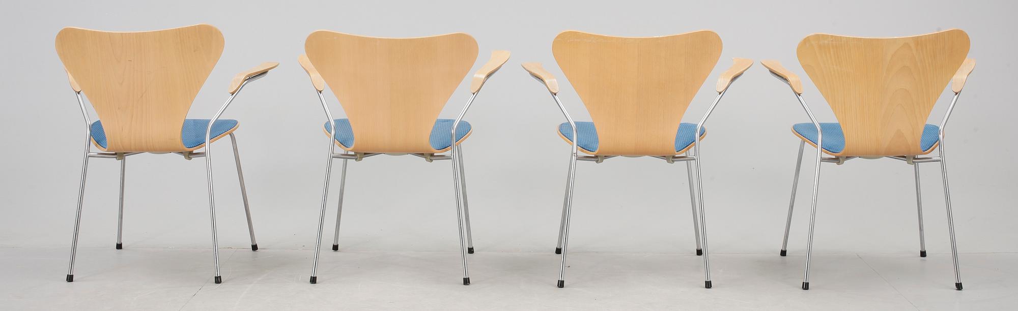 STOLAR, 4 stycken, "Sjuan", Arne Jacobsen, Fritz Hansen.