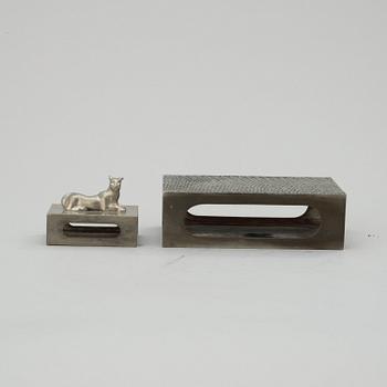 Two Svenskt Tenn pewter matchbox cases, Stockholm, the larger one stamped 1956.