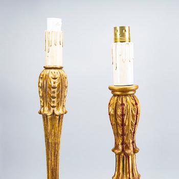 Two mid 20th century wood table lamps from Paoletti, Firenze Italy.