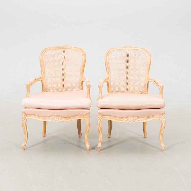 Armchairs, a pair, Rococo style, late 20th century.