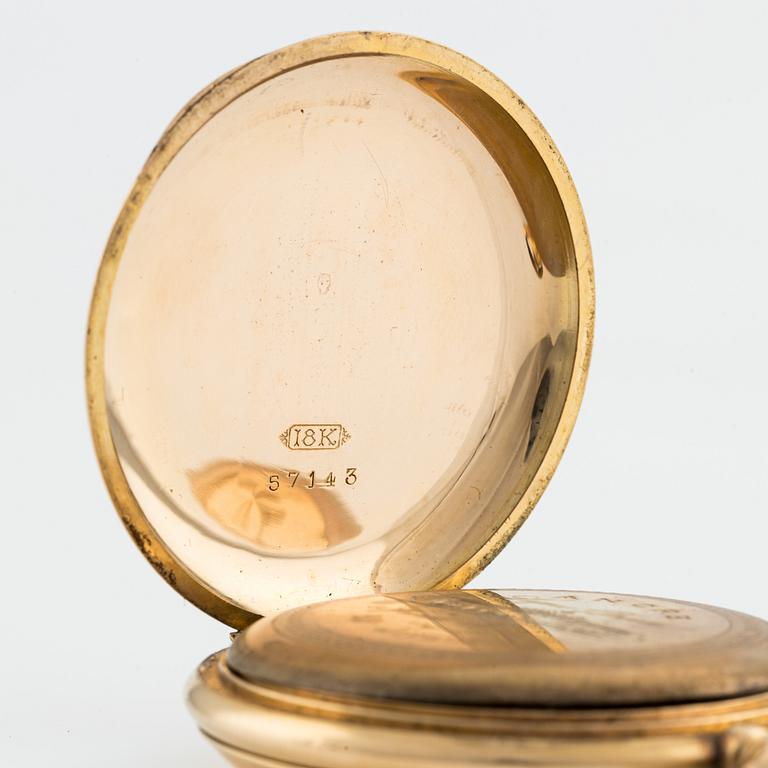 CN Svensson, Norrköping, pocket watch, 18K gold, hunter case, 53 mm.