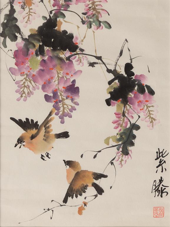 Unidentified artists, three Chinese paintings, around 2000.