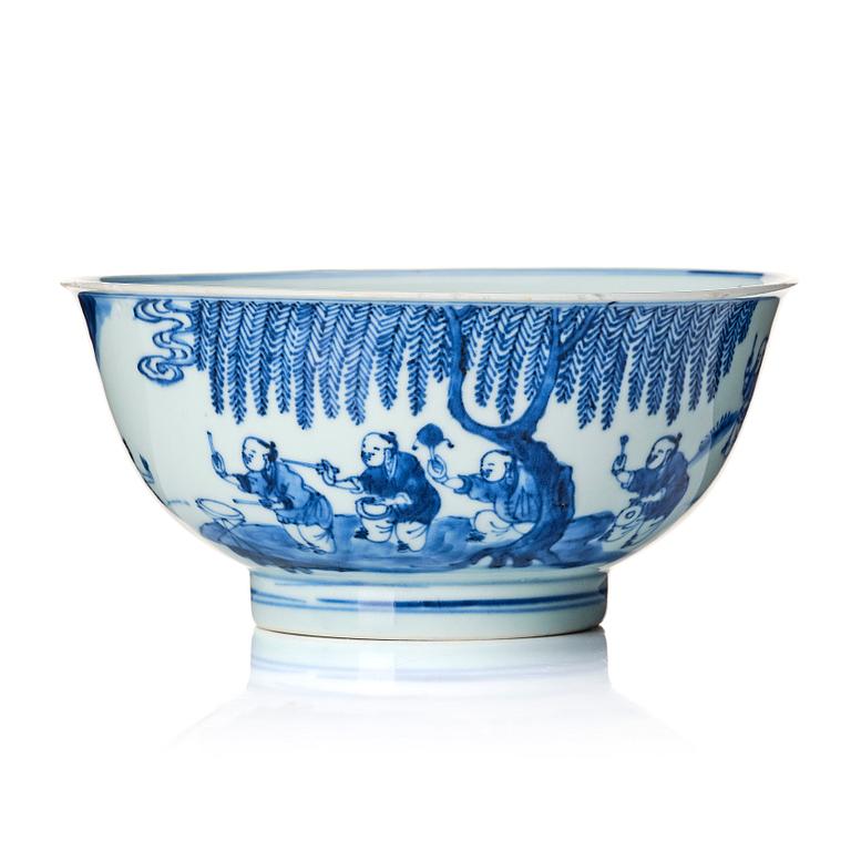 A blue and white 'boys' bowl, Qing dynasty, Kangxi (1662-1722).