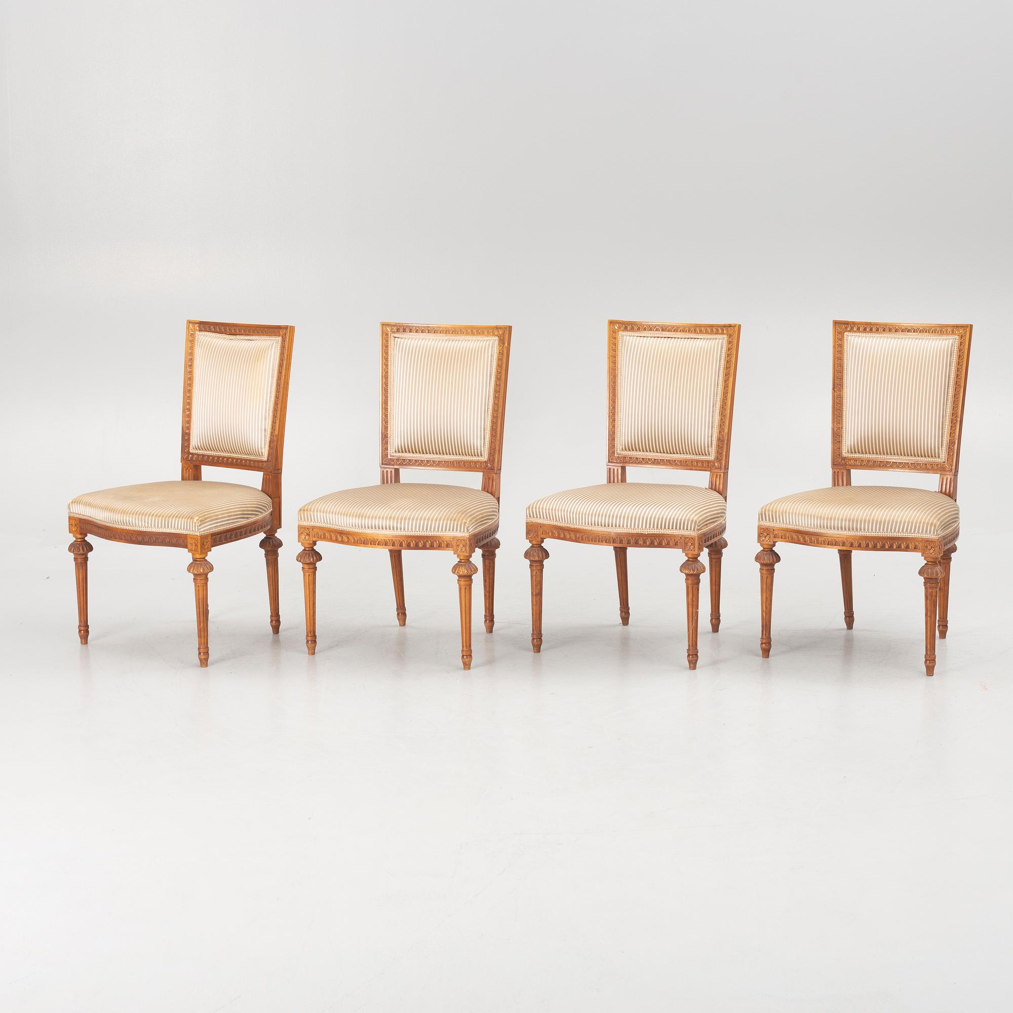 Four Gustavian style chairs, second part of the 20th century.