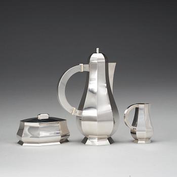 WIWEN NILSSON, kaffeservis, tre delar, Lund 1946 (gräddkanna), 1953, sterling.