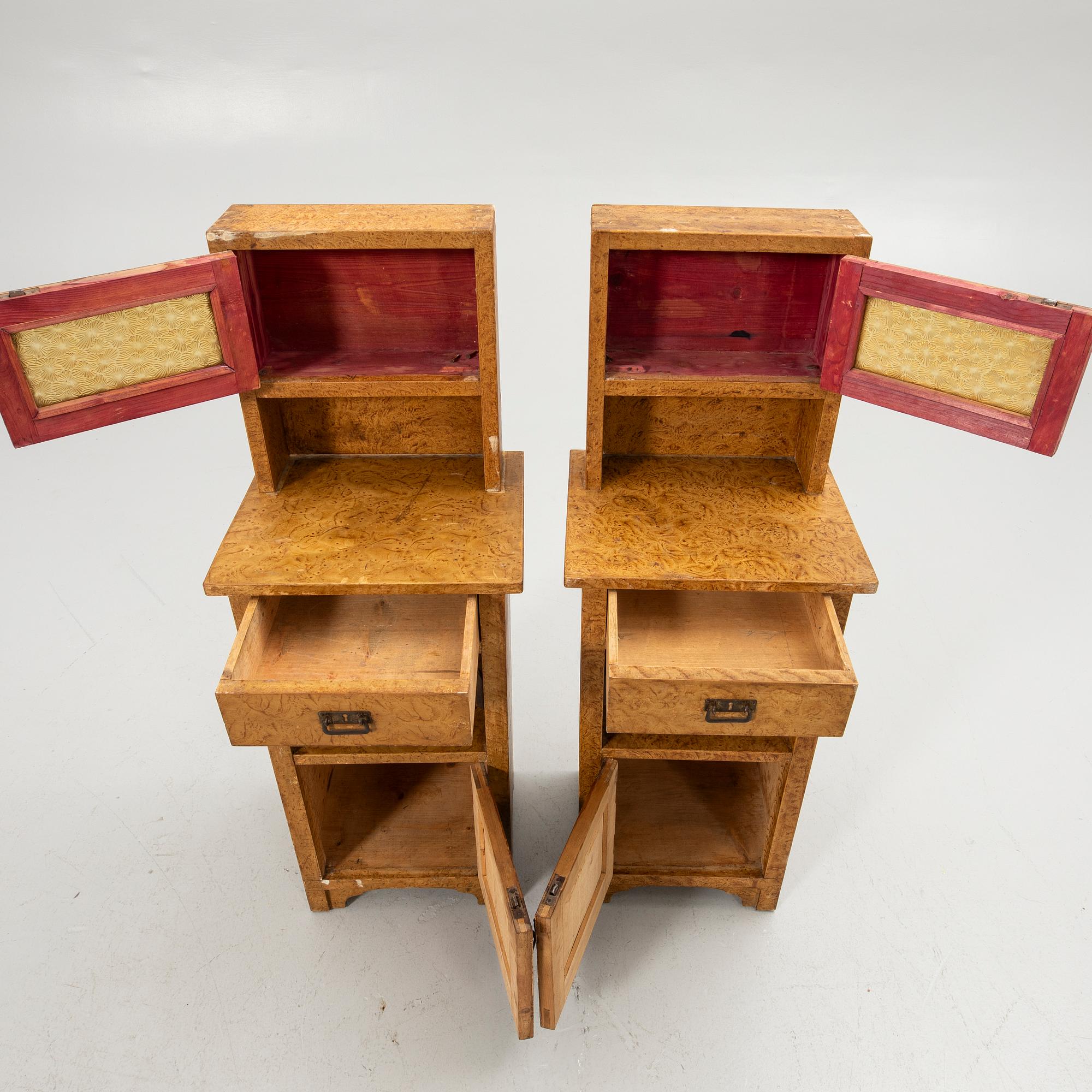 Bedside tables, a pair, first half of the 20th century.