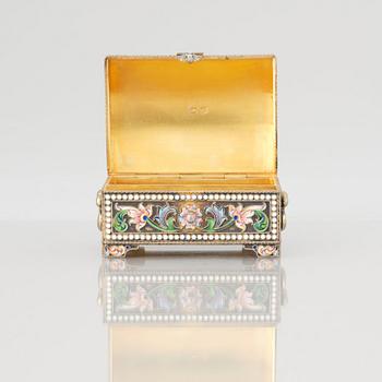 A Russian silver-gilt and cloisonné enamel casket, mark of Ivan Saltykov, Moscow, 1896-1908.