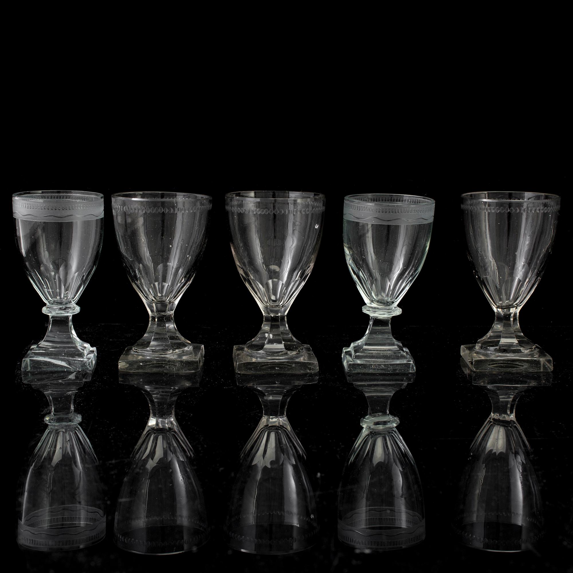 Ten 19th Century wine glasses.