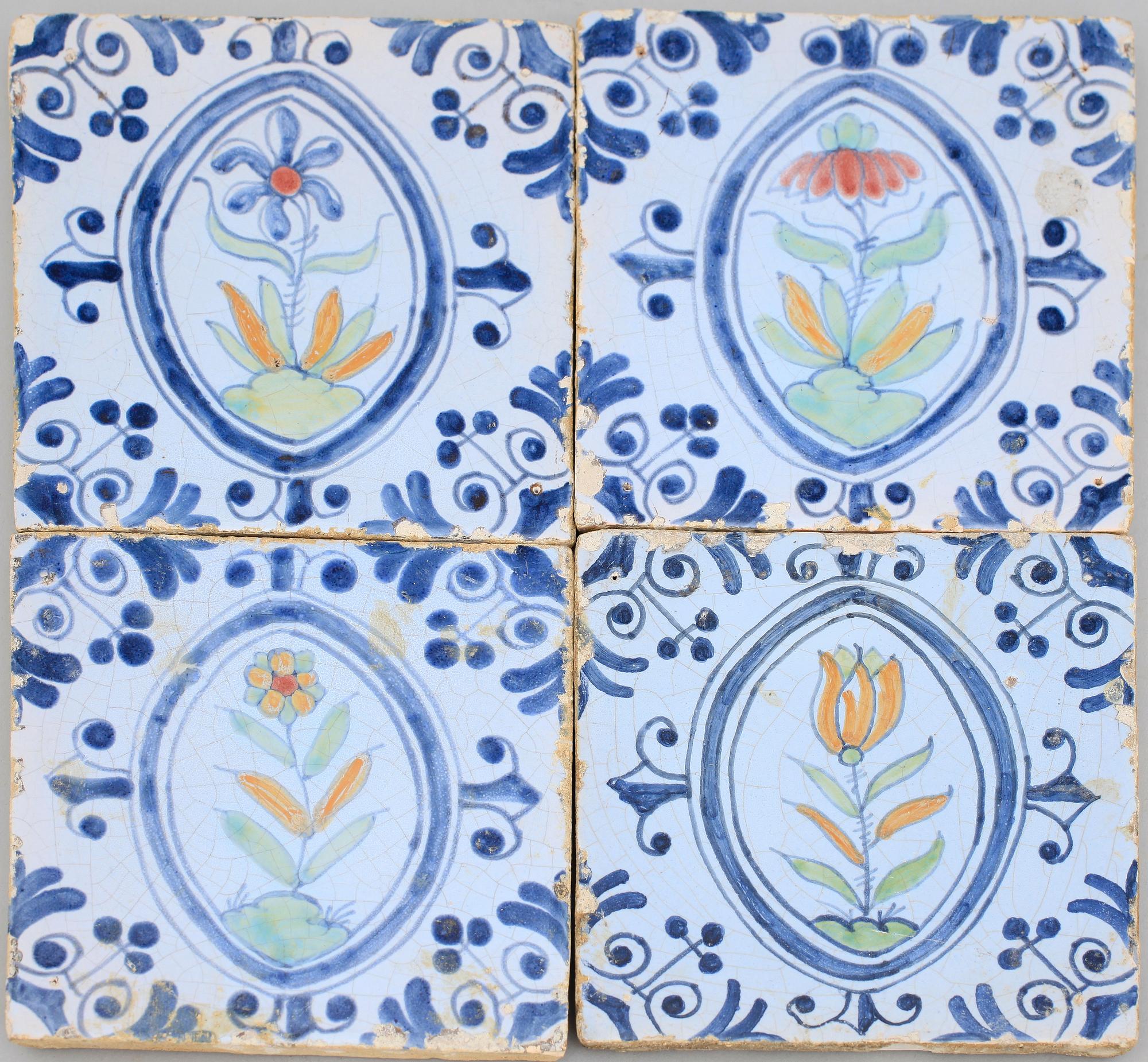 KAKELFLIS, 7 st, fajans, 1800/1900-tal.