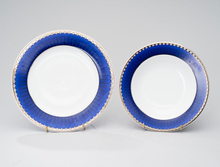 SIGVARD BERNADOTTE, 43 piece, porcelain tableware, "Christineholm"/"Marianne Royal Blue" Millenium 2000.