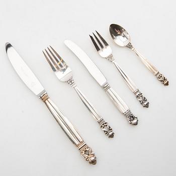 Johan Rohde, bestick 50 dlr "Konge/Achorn" sterlingsilver för Georg Jensen efter 1945.