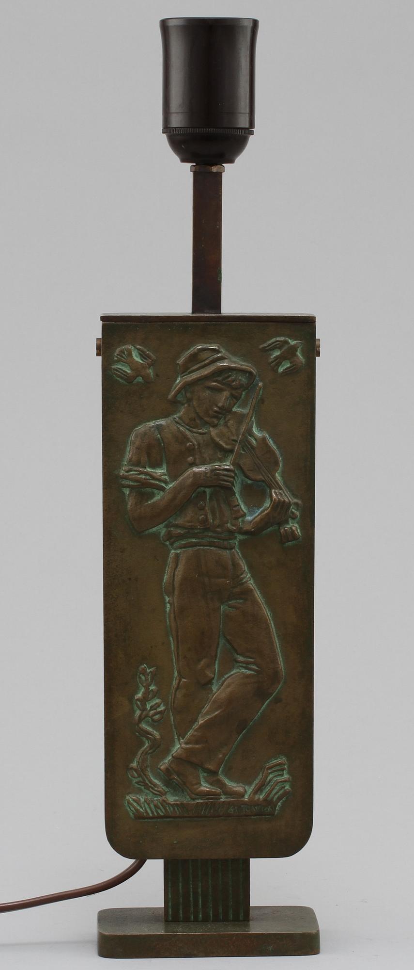 BORDSLAMPA, patinerad brons, Oscar Antonsson, Athena Ystad, art deco, 1900-talets första hälft.