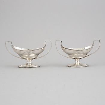 A pair of English 18th century silver salt-cellars, possibly Charles Chathery, London 1799.