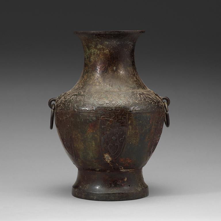 A large archaistic bronze vase, Hu, Ming dynasty (1368-1644).