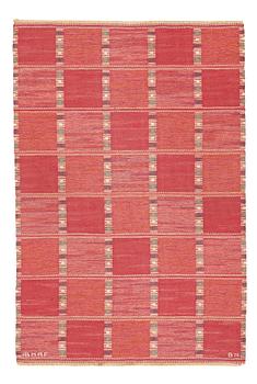 211. Barbro Nilsson, A CARPET, "Falurutan, röd Borås", flat weave, ca 210 x 141 cm, signed AB MMF BN.