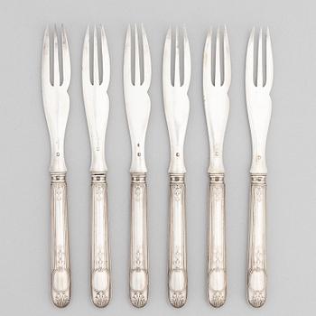 A set of twelve French silver lobster cutlery, 19th century.