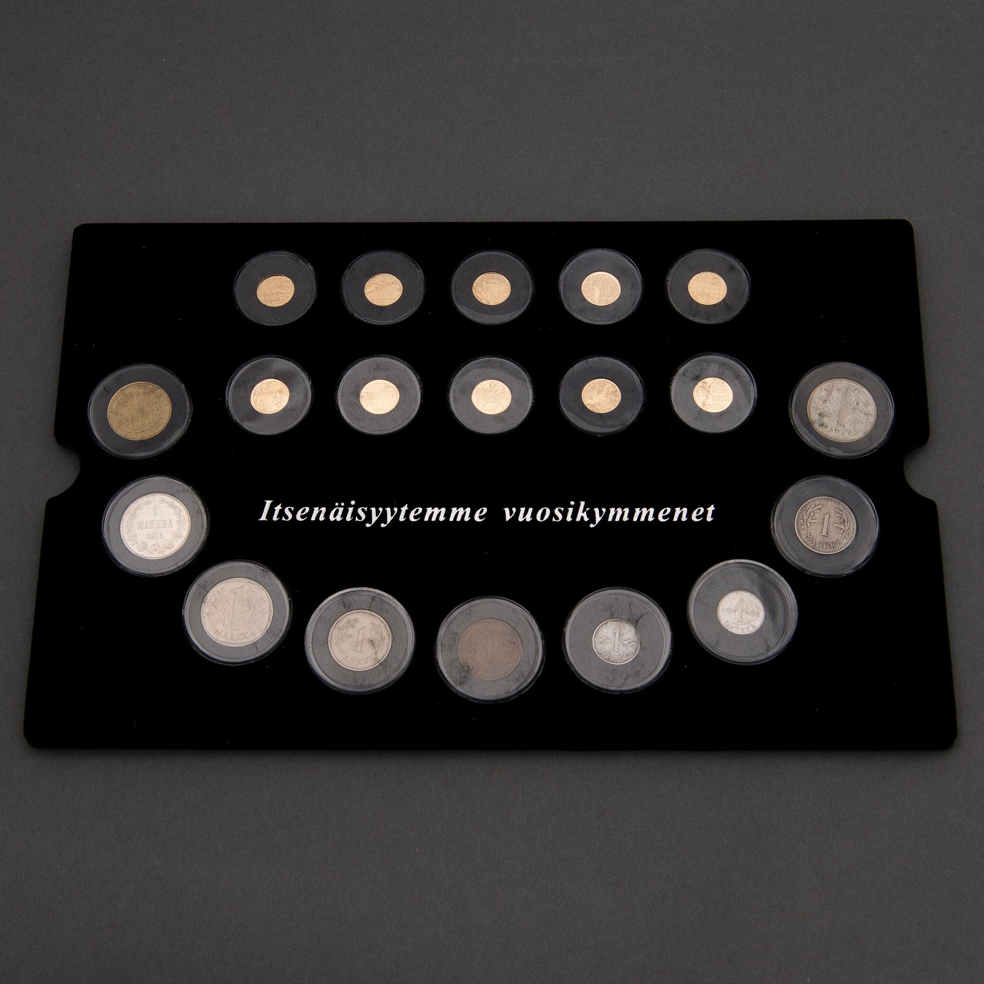 A 1900-2000s Finnish coin collection, partly gold.