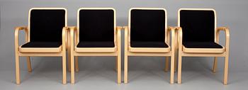 KARMSTOLAR, 4 st, modell E45, Alvar Aalto, Artek. Modellen formgiven 1947.