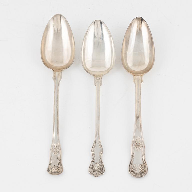 Three Swedish Silver Serving Spoons, 19th Century.