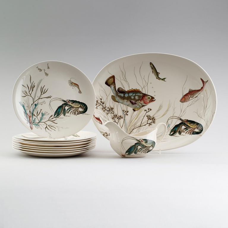 FISKSERVIS, 10 delar, porslin, "Fish", Johnson Bros, England.