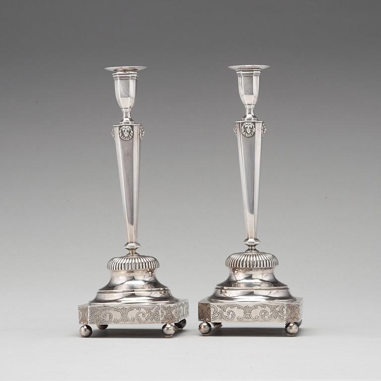 A pair of Swedish late 18th century silver candlesticks, mark of Stephan Westerstråhle, Stockholm 1799.