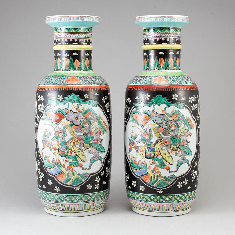 A pair of Chinese famille noire vases, 20th century.