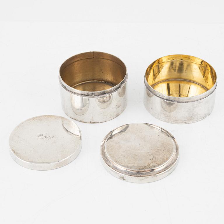 Five Silver Boxes, including mark of Petter Adolf Sjöberg, Stockholm 1817.