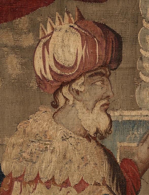 A TAPESTRY, tapestry weave, ca 299,5 x 212,5 cm, signed FOVRUIERES, 
DELANRIEVE.M.R.DABUSSON, Aubusson 17th century.