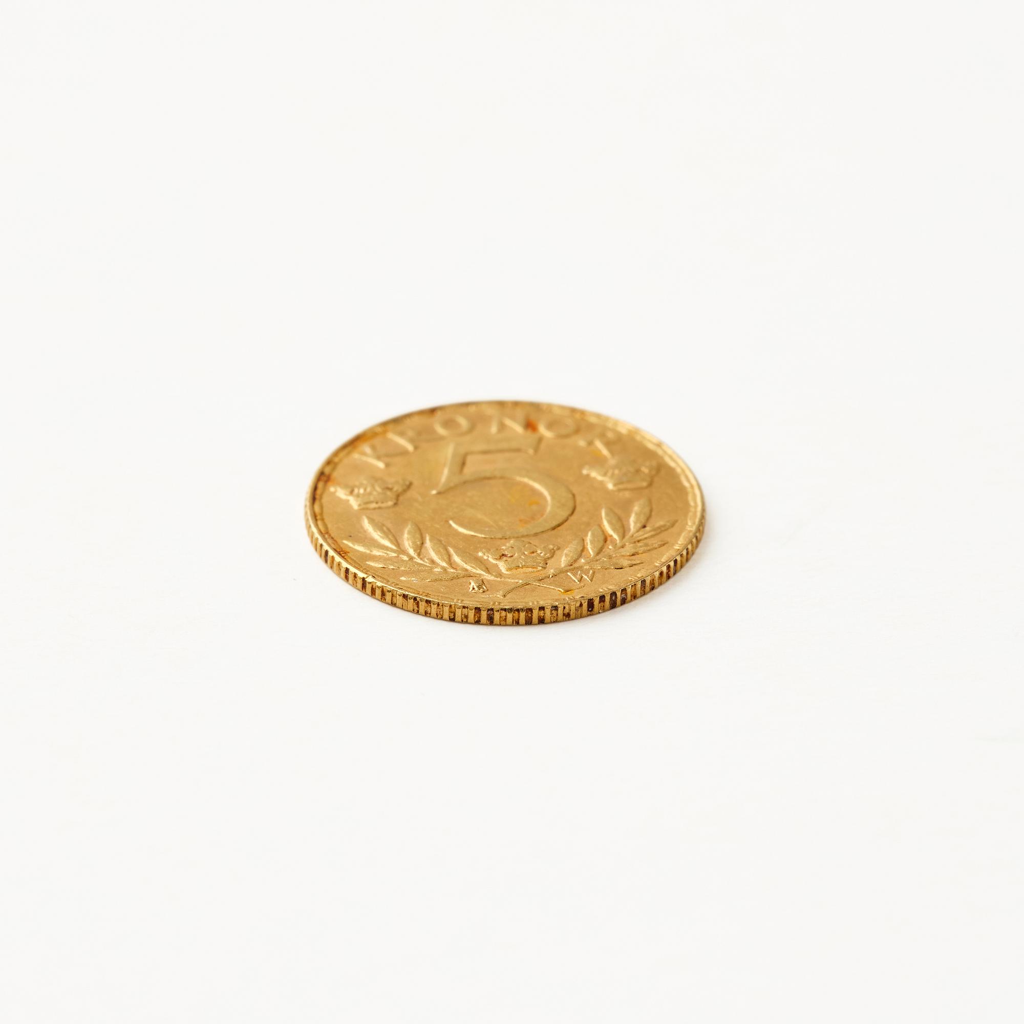 Gold  coin, Gustav V, Sweden, 5 kronor, 1920.