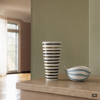 Stig Lindberg, A faience vase and bowl, Gustavsberg.
