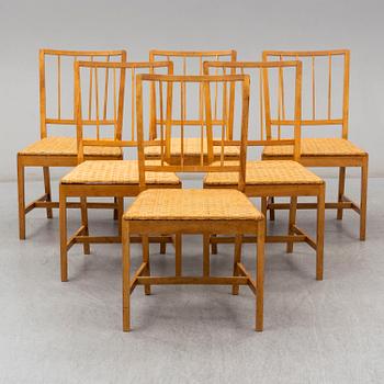 JOSEF FRANK, a set of six elm and rattan dining chairs, model 800.