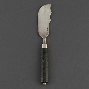 A Swedish 19th century silver and porphyry knife, mark of SP Dahlgren, Uppsala 1852.