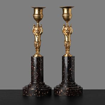 88. A pair of late Gustavian circa 1800 candlesticks.