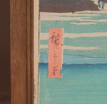 Ando Utagawa Hiroshige, Three woodblock prints. From "One Hundred Famous Views of Edo" and "Pictures of Famous Places in the Sixty-odd Provinces.