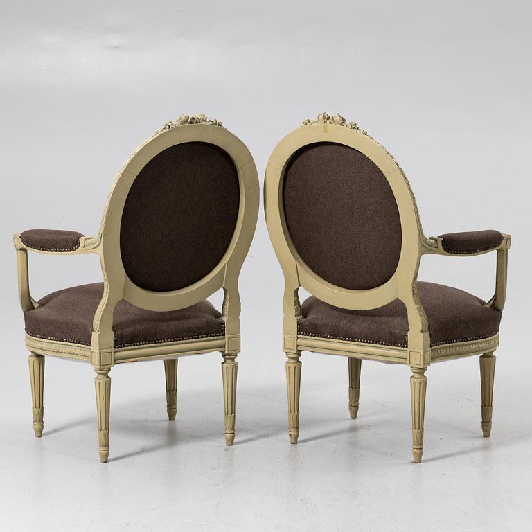 Armchairs, a pair, Louis XVI style, early 20th century.
