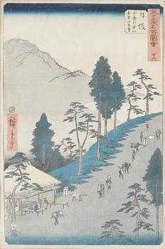 1133. Ando Utagawa Hiroshige, "Nissaka", ur: "Gojusan tsugi meisho dzuye" (station 26, from 53 stations of Tokaido, vertical version).